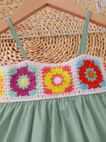 SHEIN Đầm em bé Dải chun Hoa - Màu xanh Bạc hà - Xem 7