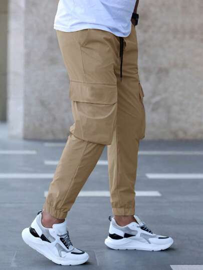 Homme Pantalon cargo graphique de slogan poche à rabat à cordon