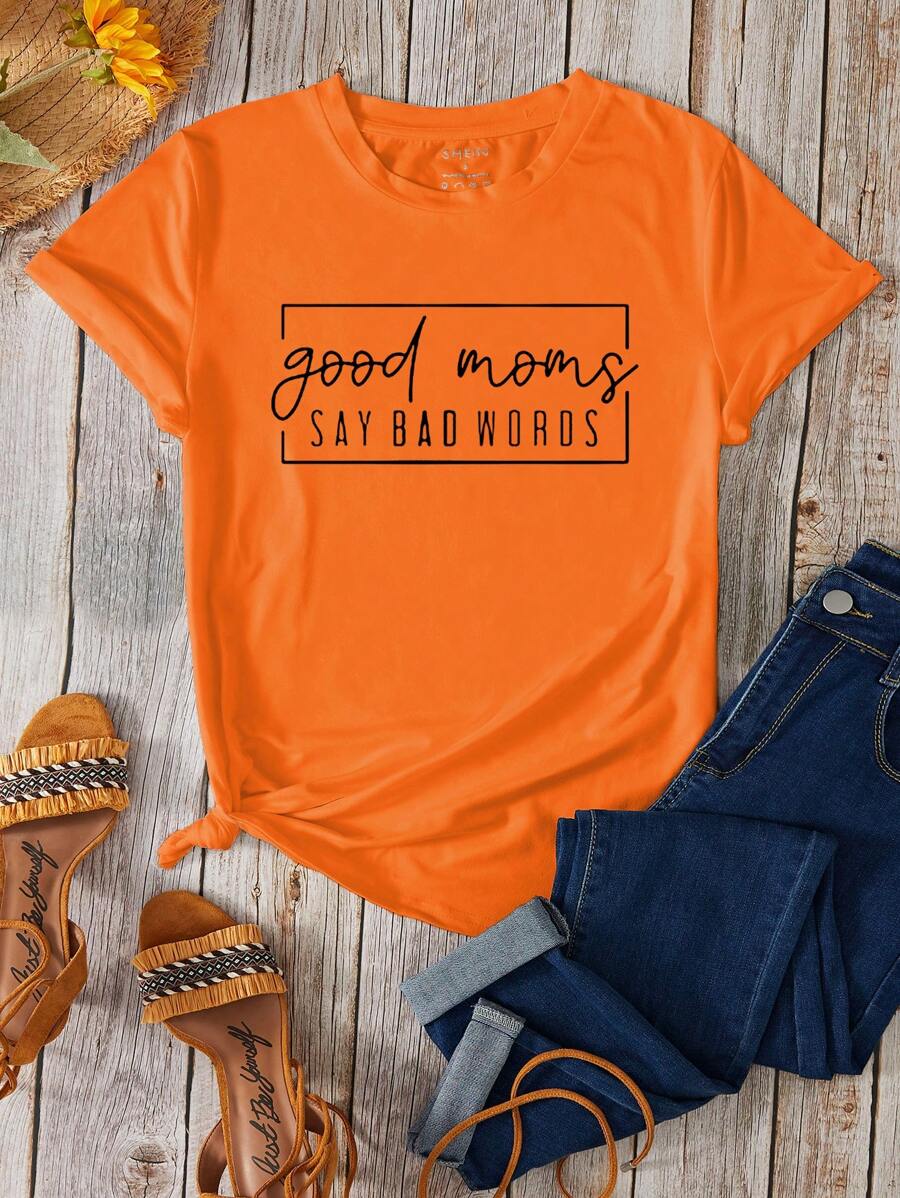 SHEIN Essnce Áo thun nữ Slogan Giải trí - trái cam - Xem 1