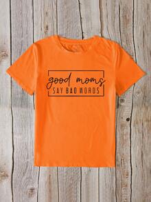 SHEIN Essnce Áo thun nữ Slogan Giải trí - trái cam - Xem 3