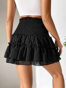 SHEIN PETITE Falda ribete fruncido bajo con fruncido - Negro - Ver 5