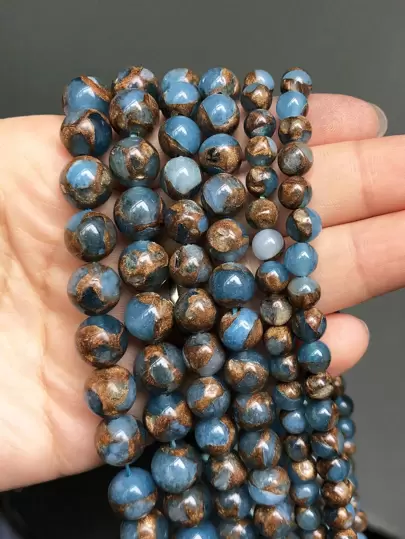 4/6/8/10 毫米湖藍色景泰藍圓形石珠天然間隔珠用於珠寶製作 DIY 手鍊耳環配件 15 英寸