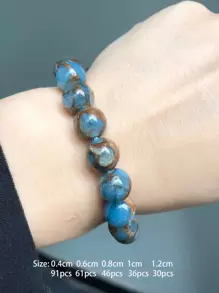 4/6/8/10 毫米湖藍色景泰藍圓形石珠天然間隔珠用於珠寶製作 DIY 手鍊耳環配件 15 英寸 - 藍色 - 查看 4