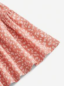 SHEIN VCAY Ditsy Floral Print Ruffle Hem Skirt - Coral Pink - View 4