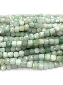 1條自然真石綠色翡翠立方體切面珠串 - 綠色 - 查看 1