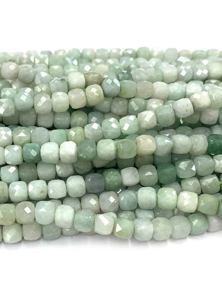 1條自然真石綠色翡翠立方體切面珠串 - 綠色 - 查看 1