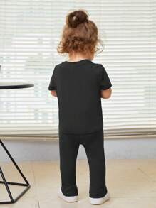 SHEIN 嬰兒女童字母拼接T恤和分裂式下擺褲