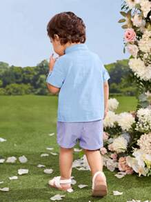 SHEIN 男嬰補丁貼口袋捲邊袖襯衫