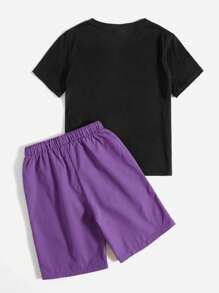 SHEIN Bộ hai mảnh Trai Dây kéo Túi Đắp vá Hoạt hình Lá thư Giải trí - Màu tím  Violet - Xem 2