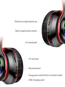 Audífonos Over-ear Con Luz Led De Respiración 7 Colores, Diseño Plegable, Ranura Para Tarjeta Microsd, Bajo Profundo, Usb C, Inalámbrico, Adecuado Para Teléfonos Móviles, Aprendizaje En Línea De Estudiantes, Regalo Asequible - Ver 5