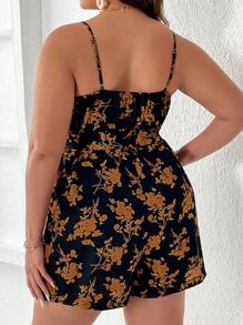 SHEIN Clasi 大码波西米亚风花卉印花腰带吊带连体衣，适合夏季