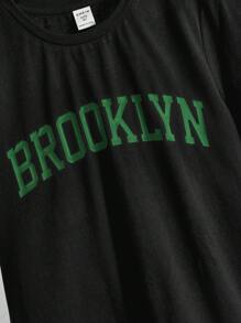 SHEIN 2pcs Tween Boy Summer Casual Letter Print T-Shirt And Shorts Set - Dark Green - View 3