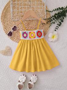 SHEIN 嬰兒女孩花卉鉤針修邊背心裙