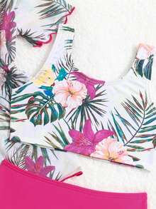 女婴热带印花沙滩装和服夏日海滩 - 彩色 - 查看 3