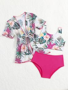 女婴热带印花沙滩装和服夏日海滩 - 彩色 - 查看 4