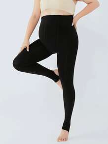 素色踩腳褲襪 - 黑色 - 查看 1