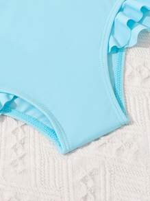 SHEIN Baby Girl Floral Print Ruffle Trim Beachwear With Kimono Summer Beach - Blue and White - View 4
