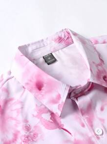 Manfinity RSRT Men Floral Print Shirt & Shorts , Beach , Tropical , Husband , Colorful , Holographic, Pink And White Men Shirt, Men Pink Floral Shirt, Men 2 Pieces Outfits Pink, Cozy Outfits - Pink - View 5