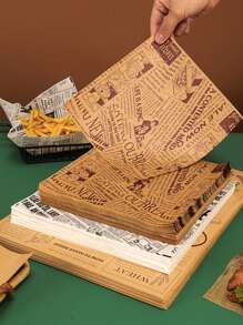 200 piezas de papel de pergamino, pergamino moderno con gráficos de letras para revestimiento de freidor de aire de cocina, revestimientos de freidora de aire, papel para freidor de aire - Multicolor - Ver 1