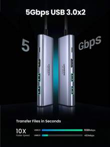UGREEN 4K 60Hz USB C 集线器 USB C 加密狗适配器，带 PD 100W RJ45 HDMI 2.1 USB 3.0 端口 SD/Micro SD 读卡器，兼容 Think Pad T14 Pro Air M3 XPS 和更多 Type C 设备 - 灰色 - 查看 9