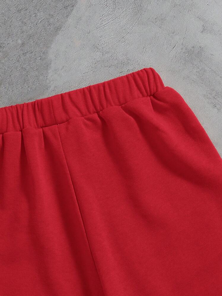 SHEIN Boys Slogan Graphic Tee & Shorts - Red - View 4