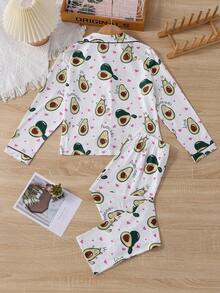Chicas Conjunto de pijama con estampado de aguacate ribete en contraste - Blanco - Ver 2