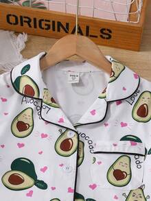 Chicas Conjunto de pijama con estampado de aguacate ribete en contraste - Blanco - Ver 3