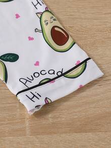 Chicas Conjunto de pijama con estampado de aguacate ribete en contraste - Blanco - Ver 4