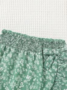 SHEIN Cô Gái Trẻ Sản phẩm chăm sóc cá nhân Màu xanh lá Nhỏ bé In hoa Kỳ nghỉ Người yêu Top Cây trồng Với Rộng Dây đai Và Cao eo Váy Hai chiếc Bộ Cho mùa hè - Màu xanh Bạc hà - Xem 5
