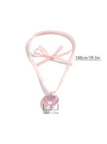 1 vòng cổ mặt dây chuyền trái tim thời trang cho nữ để làm quà tặng - Hồng - Xem 4