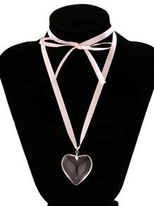 1 vòng cổ mặt dây chuyền trái tim thời trang cho nữ để làm quà tặng - Hồng - Xem 5