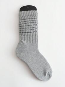 3 đôi tất nữ mùa xuân/hè phong cách Hàn Quốc dễ thương, tất đi học/Lolita/thể thao màu trơn, dài qua đầu gối (Không bao gồm tất) - Xám - Xem 2