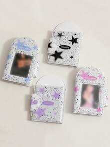 1 件字母和星星图案迷你相册，创意便携式照片卡盒，用于照片、卡片存储返校 - 彩色 - 查看 2