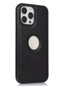 Iphone 16 1pc New Litchi Texture Hollow Out Adhesive PU Phone Case Compatible With Iphone - Black - View 1