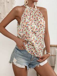 SHEIN VCAY Áo sơ mi nữ Họa tiết hoa Boho - trắng - Xem 3