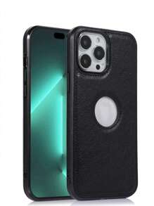 Iphone 16 1pc New Litchi Texture Hollow Out Adhesive PU Phone Case Compatible With Iphone - Black - View 3