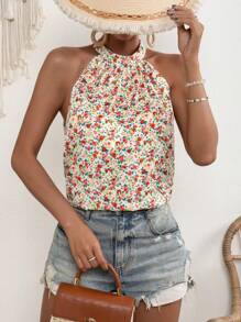 SHEIN VCAY Áo sơ mi nữ Họa tiết hoa Boho - trắng - Xem 5