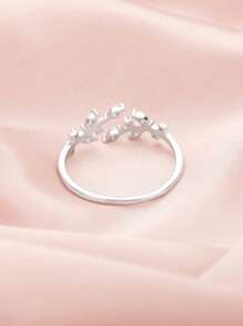 1入組魅力四射方晶鋯石樹葉裝飾銀開口戒指適合女士日常裝飾 - 銀色 - 查看 4