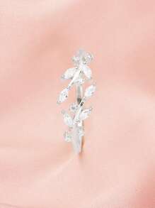 1入組魅力四射方晶鋯石樹葉裝飾銀開口戒指適合女士日常裝飾 - 銀色 - 查看 8