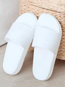 Hombres Chanclas ligero con banda única minimalista blanco caucho para interior - Blanco - Ver 1