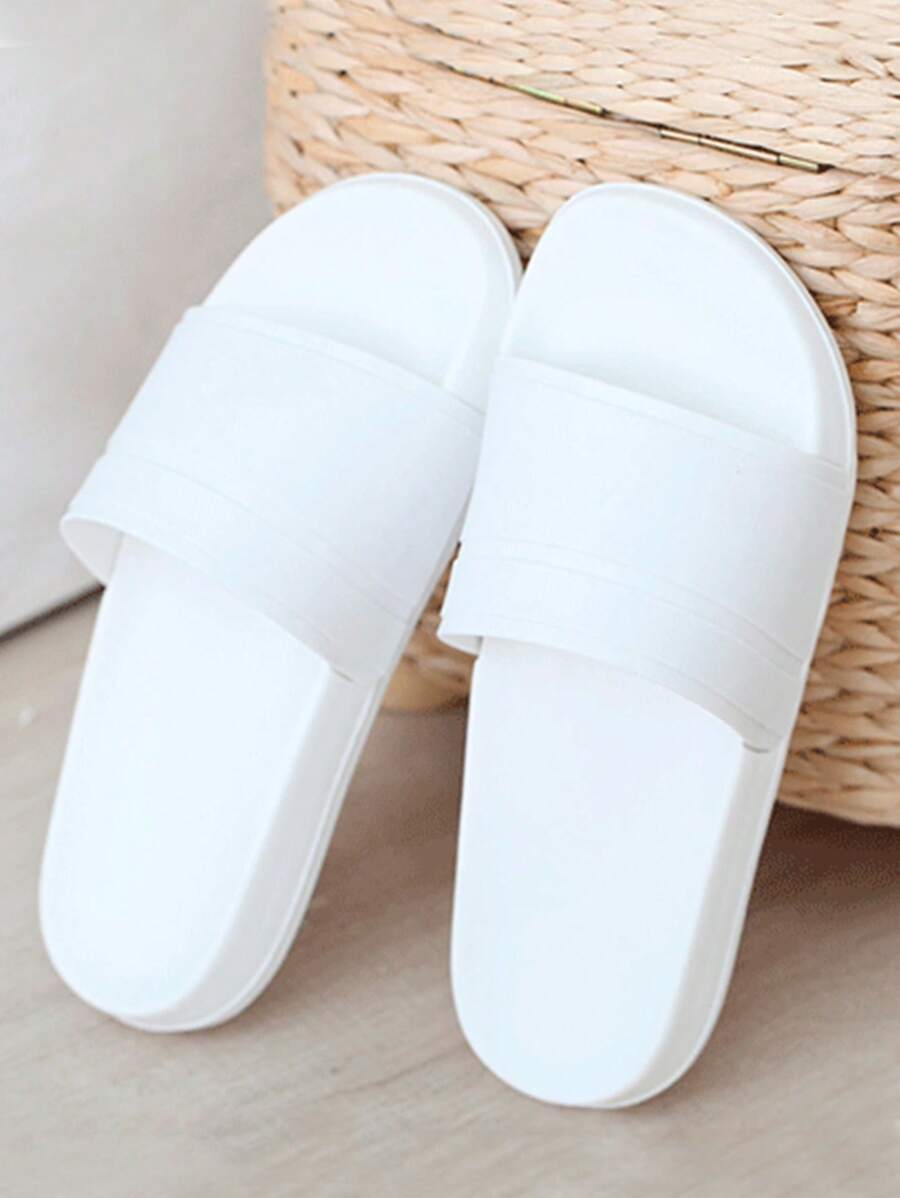 Hombres Chanclas ligero con banda única minimalista blanco caucho para interior - Blanco - Ver 1