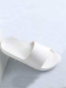 Hombres Chanclas ligero con banda única minimalista blanco caucho para interior - Blanco - Ver 2