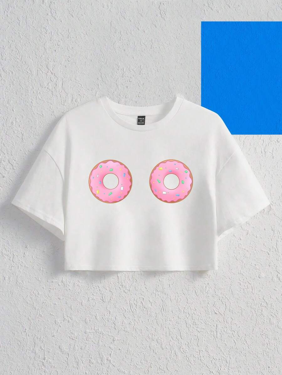 Timanima Donut Print Drop Shoulder Tee - White - View 1