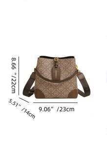 字母圖案水桶包小搭扣裝飾 - 卡其色 - 查看 3