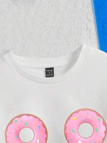 Timanima Donut Print Drop Shoulder Tee - White - View 5