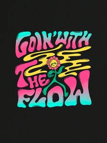 Atosha 標語和卡通圖案T恤 - 黑色 - 查看 2