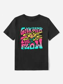 Atosha 標語和卡通圖案T恤 - 黑色 - 查看 6