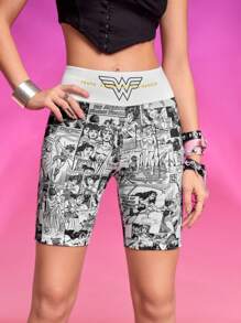 WONDER WOMAN X SHEIN Pop Art Print Biker Shorts