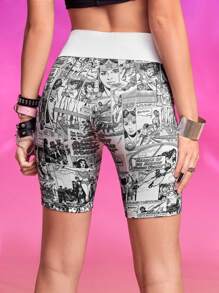 WONDER WOMAN X SHEIN Pop Art Print Biker Shorts