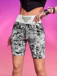WONDER WOMAN X SHEIN Pop Art Print Biker Shorts
